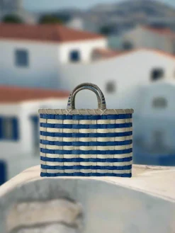 Retro-Travel Tote in Royal Blue & Grey