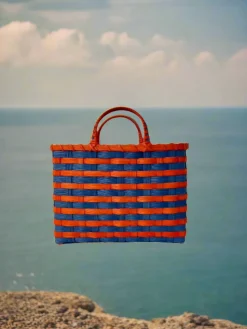 Retro-Travel Tote in Royal Blue & Tiger Lily