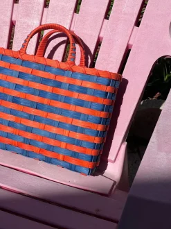 Retro-Travel Tote in Royal Blue & Tiger Lily