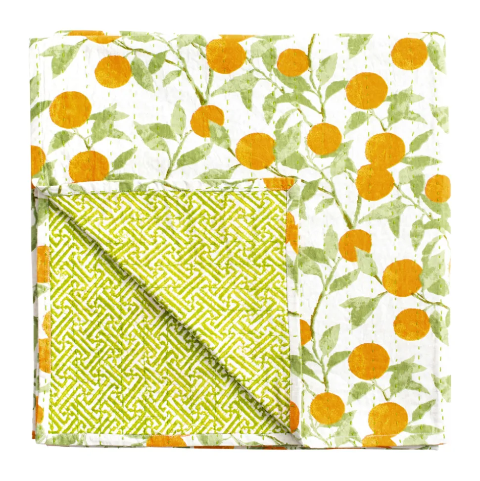 Reversible Kantha Table Cover in Orange Grove