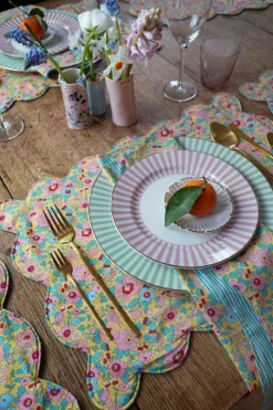 Reversible Scalloped Placemat Made With Liberty Fabric in Betsy Sunflower & Elements Green