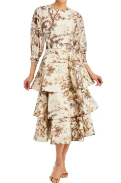 Rhonda Convertible Midi Dress in Chestnut Toile