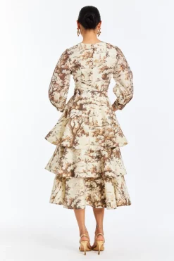 Rhonda Convertible Midi Dress in Chestnut Toile