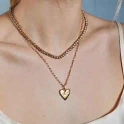 Ribbed Heart of Gold Necklace