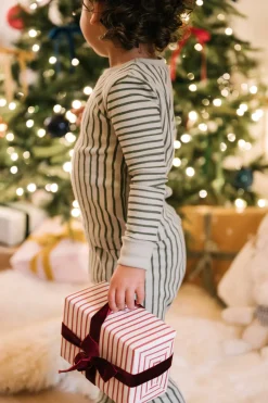 Ribbed Kids Pajama in Stripes Away Evergreen