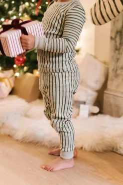 Ribbed Kids Pajama in Stripes Away Evergreen