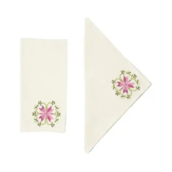 Rohida Embroidered Napkins, Pink and Green, Set of 2