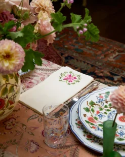 Rohida Embroidered Napkins, Pink and Green, Set of 2