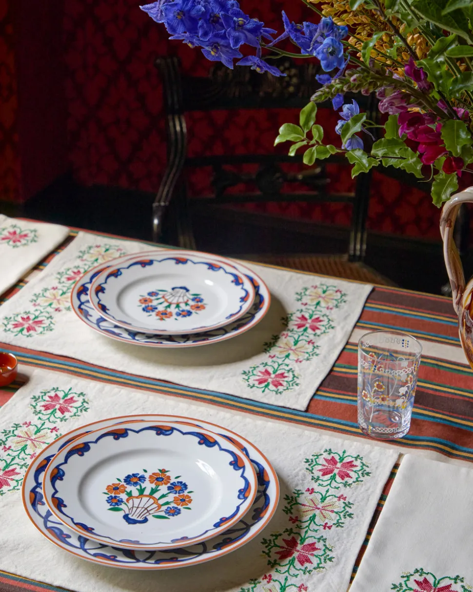 Rohida Embroidered Placemat, Red and White, Set of 2