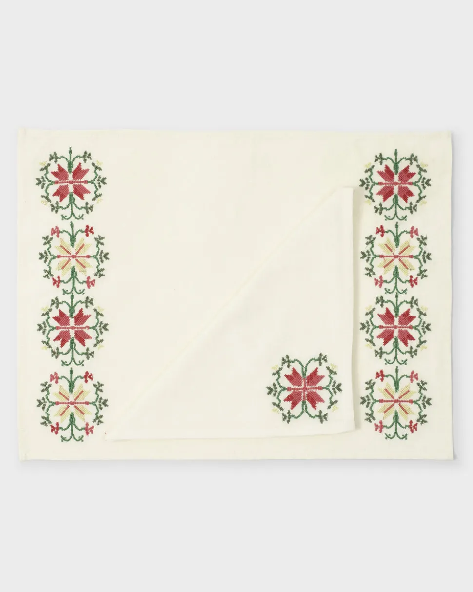 Rohida Embroidered Placemat, Red and White, Set of 2