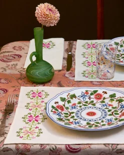 Rohida Embroidered Placemat, Pink and Green, Set of 2