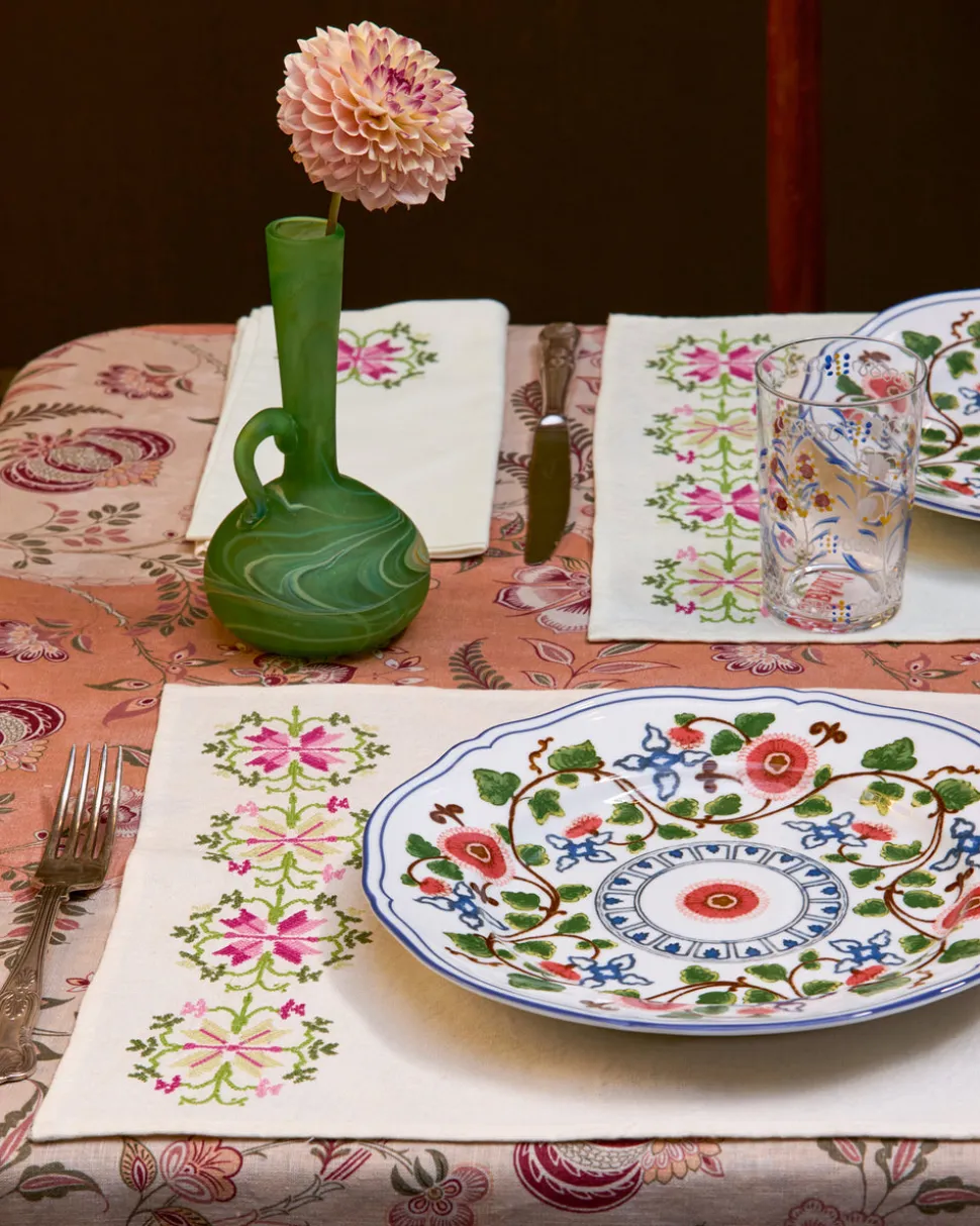Rohida Embroidered Placemat, Pink and Green, Set of 2
