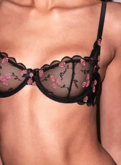 Rose & Vine Embroidery Balconette Bra in Black