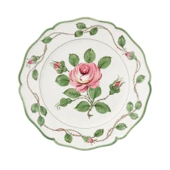 Rose Dessert Plates in Green/Pink, Set of 6