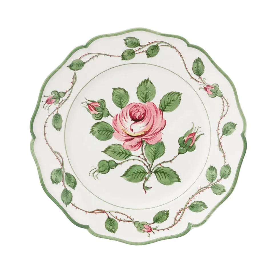 Rose Dessert Plates in Green/Pink, Set of 6
