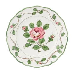 Rose Dinner Plates in Green/Pink, Set of 6