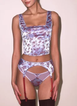 Rose Jacquard Top Stitch Garter Belt