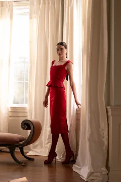 Rosso Skirt in Red Satin