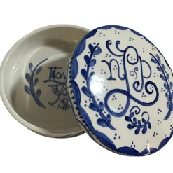 Round Keepsake Box in Blue & White