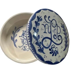 Round Keepsake Box in Blue & White