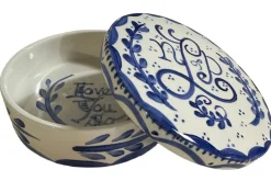 Round Keepsake Box in Blue & White