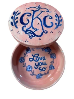 Round Keepsake Box in Pink & Blue