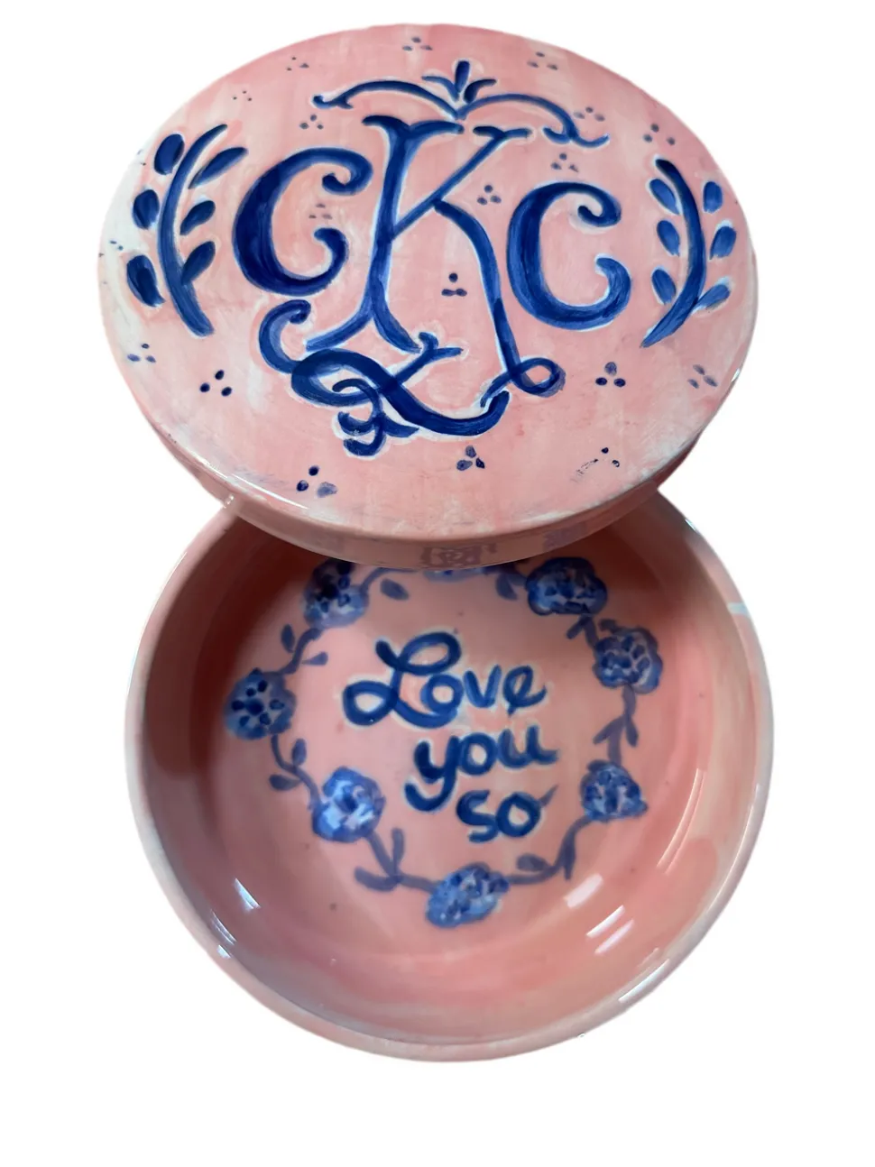 Round Keepsake Box in Pink & Blue
