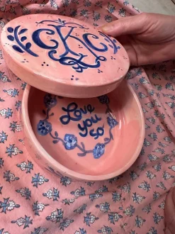 Round Keepsake Box in Pink & Blue