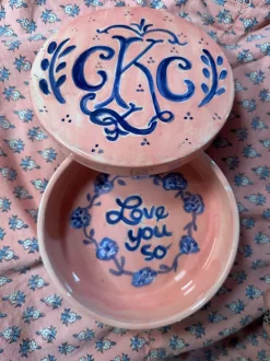 Round Keepsake Box in Pink & Blue