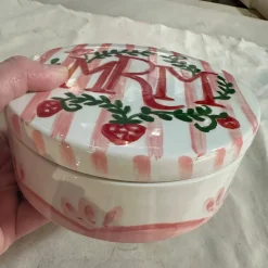 Round Keepsake Box in Stripes & Strawberries