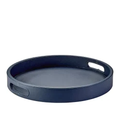 Round Leather Bar Tray in Blue