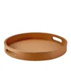 Round Leather Bar Tray in British Tan