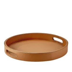 Round Leather Bar Tray in British Tan