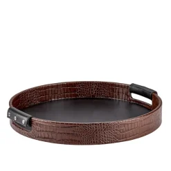 Round Leather Tray in Crocodile Embossed Leather