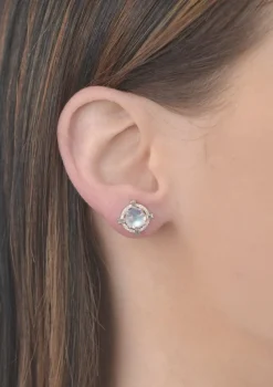 Round Starburst Moonstone and Diamond Stud Earrings