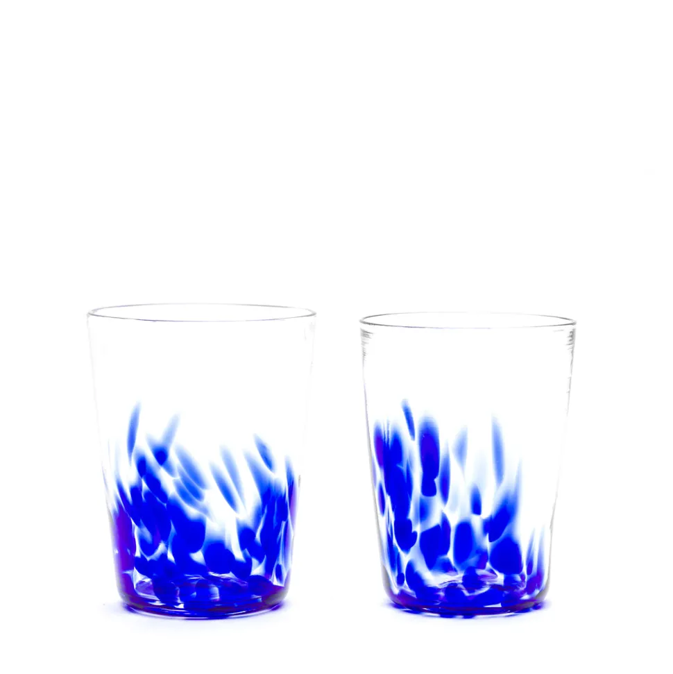 Royal Blue Transparent Spotted Tumblers, Set of Two