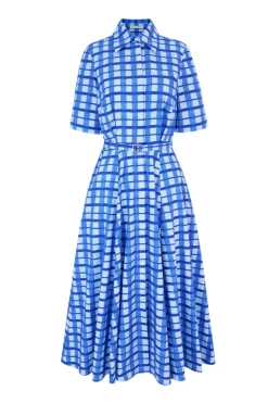 Rubie Dress In Blue Painted Gingham Cotton Poplin