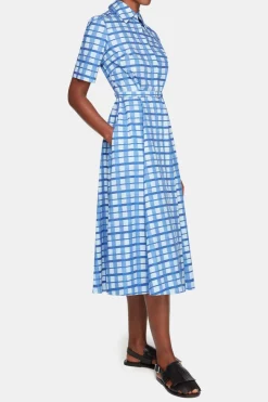 Rubie Dress In Blue Painted Gingham Cotton Poplin