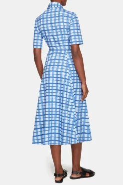 Rubie Dress In Blue Painted Gingham Cotton Poplin