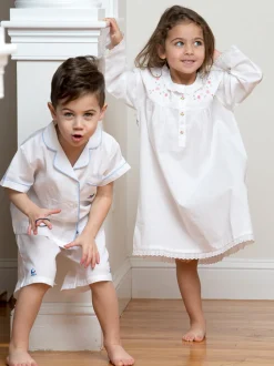 Ruby White Cotton Dress with Embroidered Pink Roses