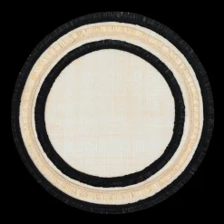 Ruffle Edge Straw Placemat in Black, Set of Four