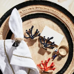 Ruffle Edge Straw Placemat in Black, Set of Four