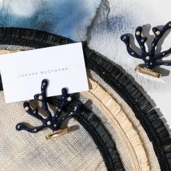 Ruffle Edge Straw Placemat in Black, Set of Four