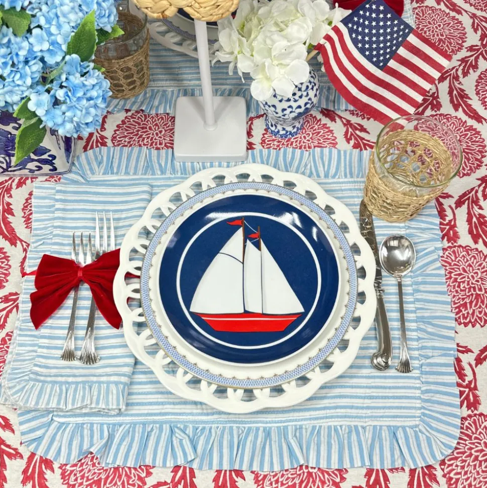 Ruffle Napkin in Blue Stripes, Set of 4