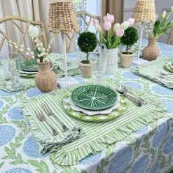 Ruffle Napkin in Green Stripes, Set of 4