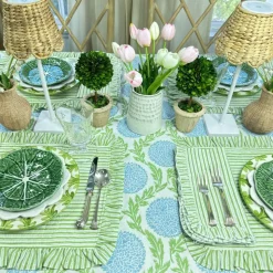 Ruffle Napkin in Green Stripes, Set of 4