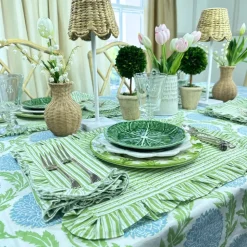 Ruffle Napkin in Green Stripes, Set of 4