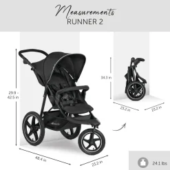 Runner 2 Compact Foldable Tricycle Jogger Buggy Stroller Pushchair with Height-Adjustable Handle