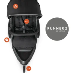 Runner 2 Compact Foldable Tricycle Jogger Buggy Stroller Pushchair with Height-Adjustable Handle