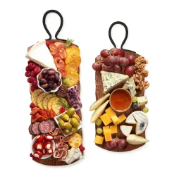 Rustic Edge Serving Boards with Hammered Iron Handle